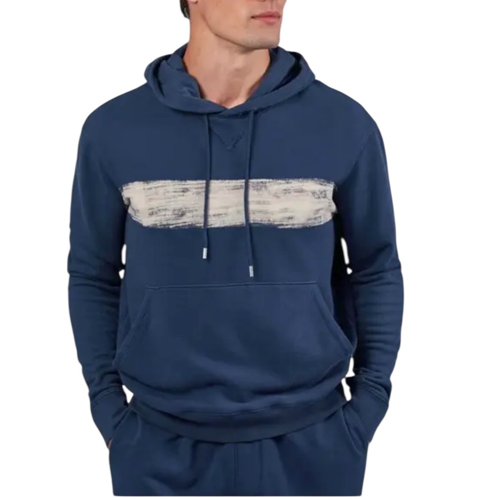 ATM Anthony Thomas Melillo Mens Indigo French Terry Hoodie‎ Paint Stripe Large